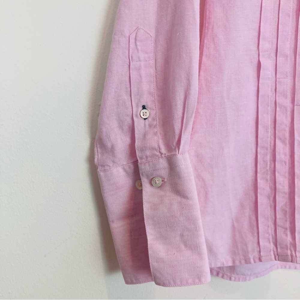 Clarigde & King linen pastel pink pleated mandarin collar button front top. S - Picture 3 of 6